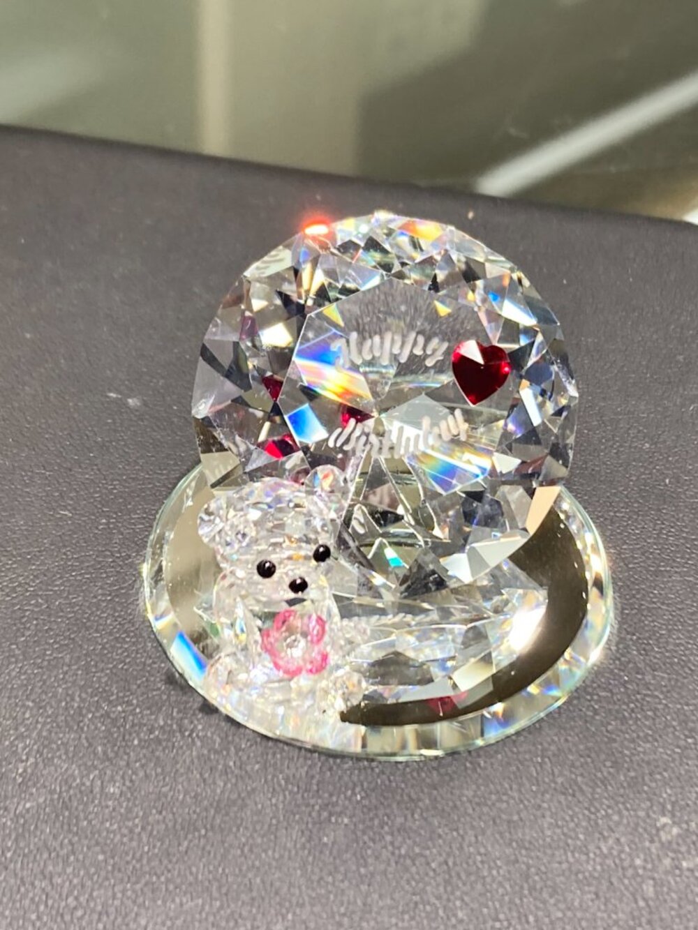 Happy Birthday Teddy With Diamond Crystal Figurine